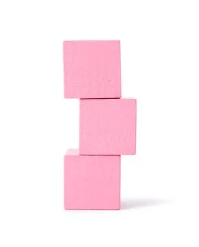 Stack of pink wooden cubes isolated on white Stock Photos