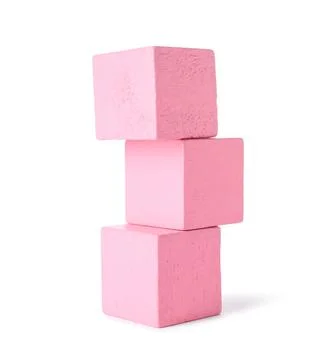 Stack of pink wooden cubes isolated on white 스톡 사진