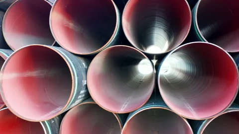 Stack of pipes for sewage or water supply system Plastic, PVC or polythene tubes Stock Footage 163833590