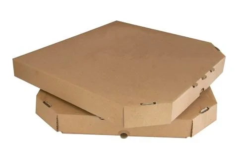 Stack Of pizza boxes isolated on white ackground. Closed brown cardboards Stock Photos