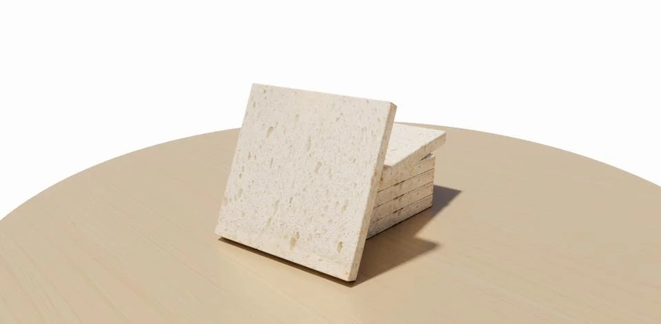 Stack of Plain White Bread Slices on Wooden Table Stock Photos
