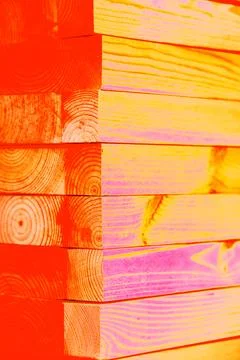 Stack of planed wooden blocks. Changed color scheme. Colorful background. T.. 写真素材