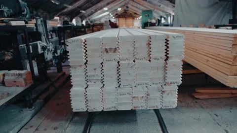 A stack of planks is in the hangar. Stock Footage 146265942