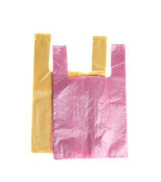 Stack of plastic bags isolated on white, top view 스톡 사진