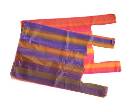 Stack of plastic bags isolated on white, top view 스톡 사진