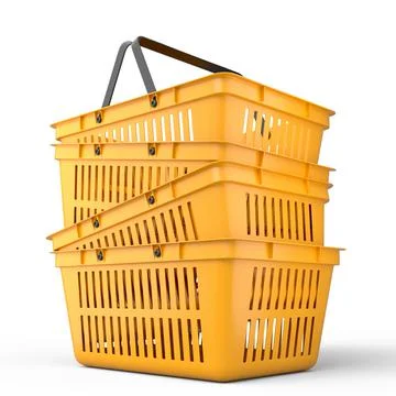 Stack of plastic basket from supermarket for online shopping on white background Stock Illustration