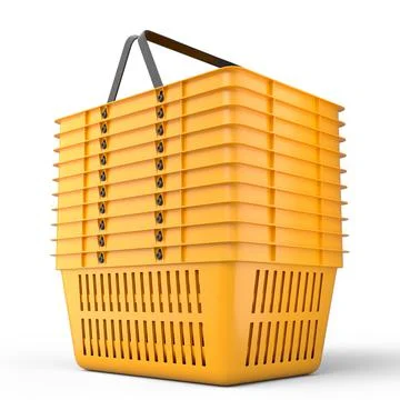 Stack of plastic basket from supermarket for online shopping on white background Stock Illustration
