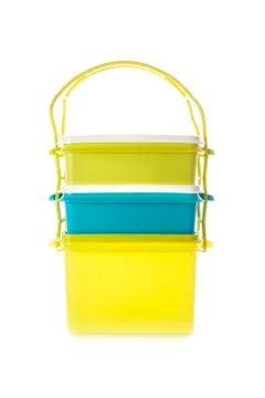 Stack of plastic box package isolated on white background use for multipurpos Stock Photos