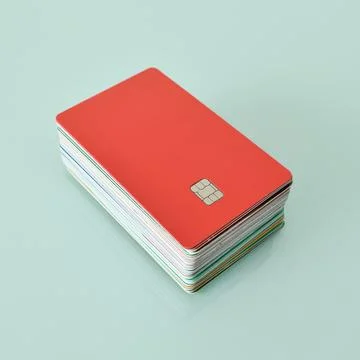 Stack of the plastic cards with chip 스톡 사진