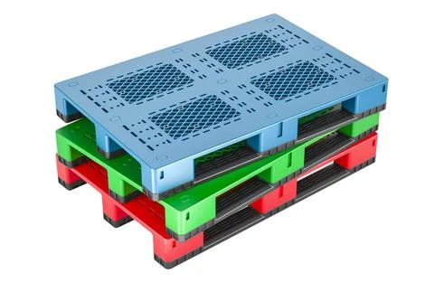 Stack of Plastic Pallets. 3D rendering Stockillustratie