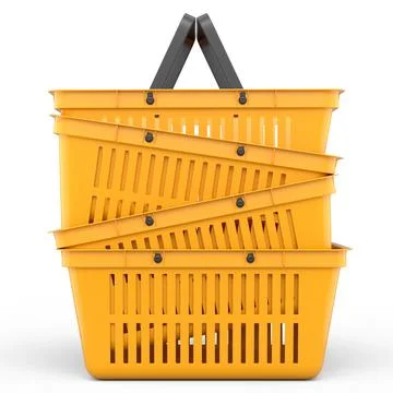 Stack of plastic shopping basket from supermarket on white background. 3d ren Stock Illustration