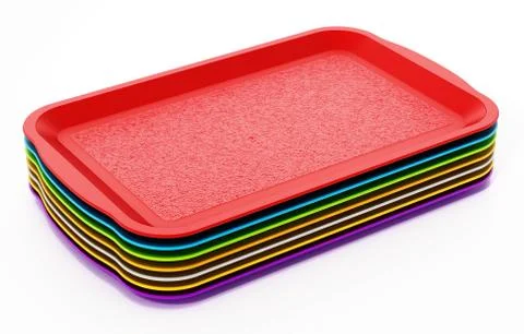 Stack of plastic trays isolated on white background. 3D illustration Stock Illustration