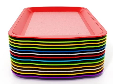 Stack of plastic trays isolated on white background. 3D illustration Stock Illustration