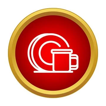 Stack of plates and mug in red circle Stock Illustration