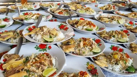 Stack of plates chicken Soto or Soto Ayam in Indonesia. Stock Photos