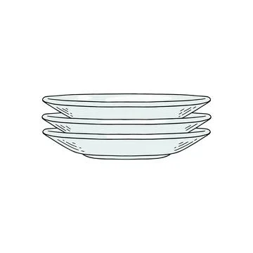 Stack of plates hand drawn colored vector illustration isolated on white. Stock Illustration