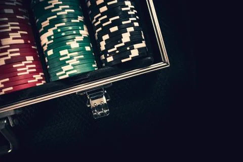 Stack of poker chips in a case Stock Photos