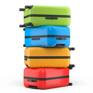 Stack of polycarbonate suitcases isolated on white background イラスト素材
