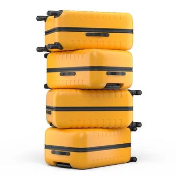 Stack of polycarbonate suitcases isolated on white background Illustrazione stock