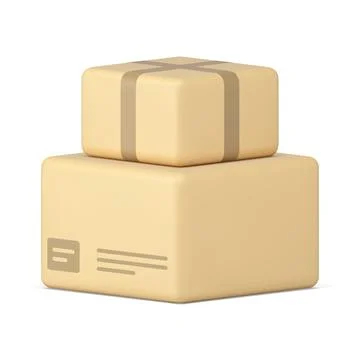 Stack of post parcel wrapped by craft paper isometric 3d icon realistic vec.. Stock Illustration