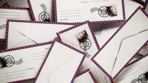 Stack of postal envelopes. 3D illustration 스톡 일러스트