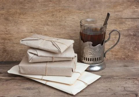 Stack of postal letters and parcels 스톡 사진