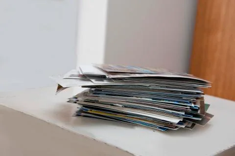A stack of postcards or mail Stock Photos