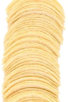 Stack of potato chips. Stack of potato chips. Vertical. Isolated on a whit... Stock Photos
