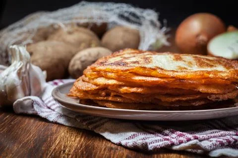 Stack of potato pancakes Stock Photos