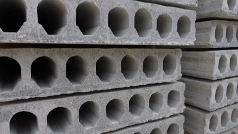 Stack of Prefabricated concrete slabs with hole for construction Stock Footage 263579488