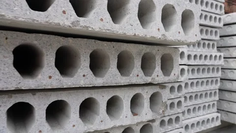 Stack of Prefabricated concrete slabs with hole for construction Stock Footage 263579543