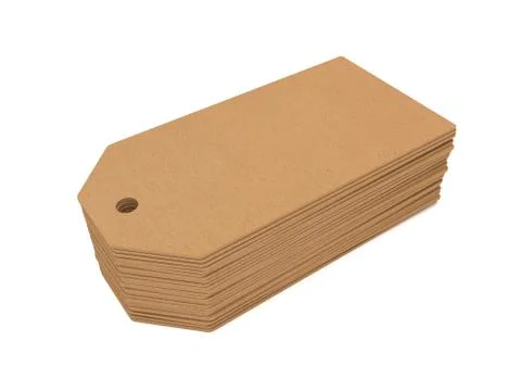 Stack of price 3D illustration tags from recycled paper. Stock-Illustration