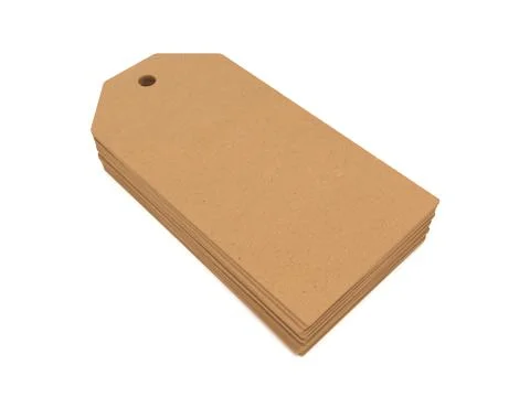 Stack of price 3D illustration tags from recycled paper. Illustrazione stock