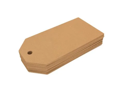 Stack of price 3D illustration tags from recycled paper. Stock-Illustration