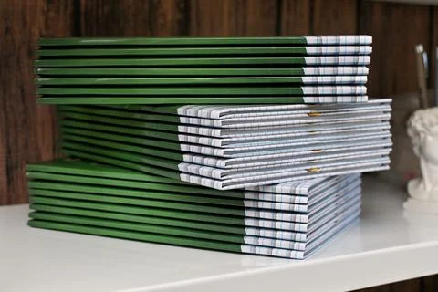 A stack of printed photo books Foto stock
