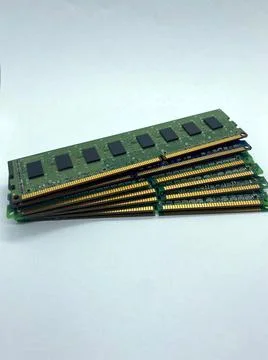 Stack of RAM memory closeup view isolated on white background Stock Photos