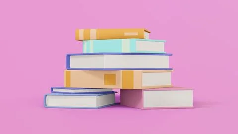 Stack of random books colorful on pink background, 3d render Stock Illustration