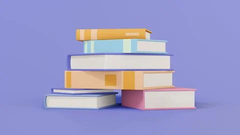 Stack of random books colorful on purple background, 3d render 스톡 일러스트