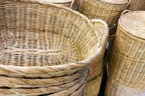 Stack of rattan wicker basket Stock Photos