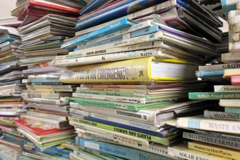 Stack of reading books in a library Stock Photos