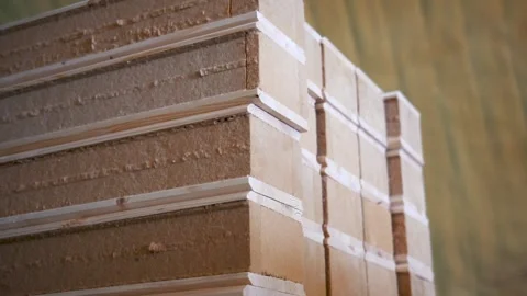 Stack of ready-made sandwich panels. Sandwich panel production.Building material Stock Footage 150895462
