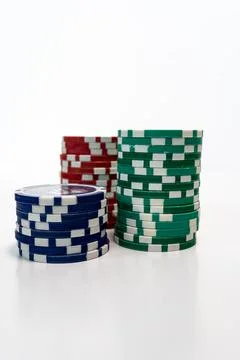 Stack of realistic empty chips for casino on white background Stock Photos