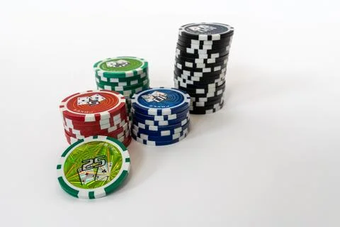 Stack of realistic empty chips for casino on white background Stock Photos