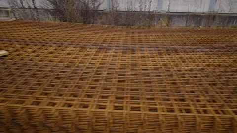 Stack of rebar grids at construction site Stock Footage 229179969