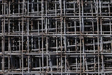Stack of rebar grids at the construction site Stock Photos