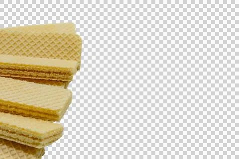 Stack of rectangular crispy wafers with lattice pattern on a white Fotos de archivo