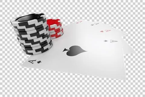 Stack of red and black gambling chips with playing cards Stock Illustration