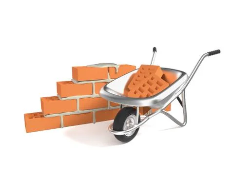 Stack of red bricks and a hand cart Stock Illustration