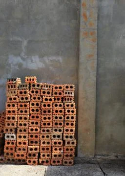 Stack of red bricks, bricks used for building construction Stock Photos