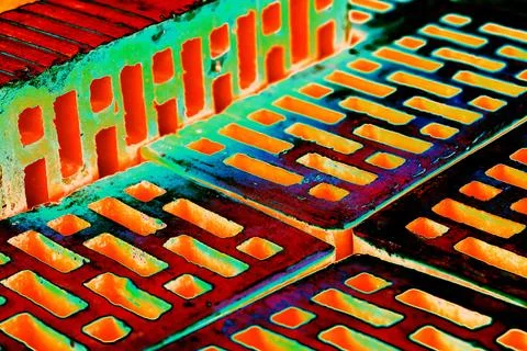 Stack of red bricks for construction, hollow brick. Material for construction Stock Photos